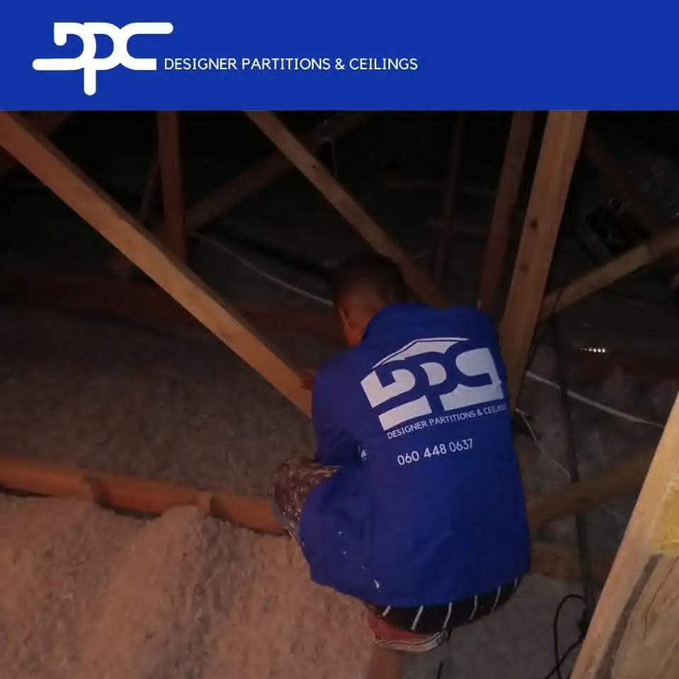 Ceiling insulation installation project in progress